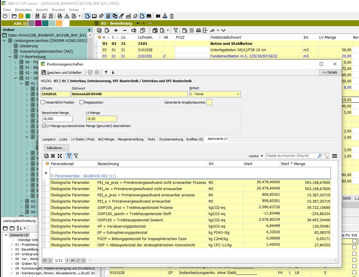 ABK-Screenshot-Positionsweise Auswertung der Öko-Parameter