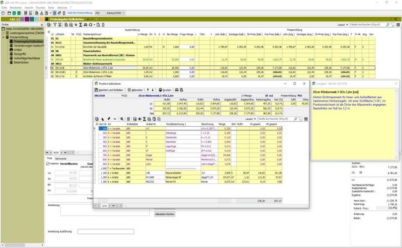 Screenshot der ABK-Software, der die Kalkulation in ABK zeigt