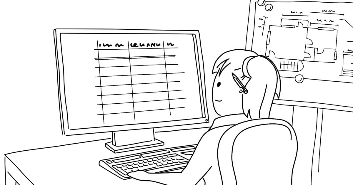 Zeichnung, die eine Planerin vor dem PC zeigt