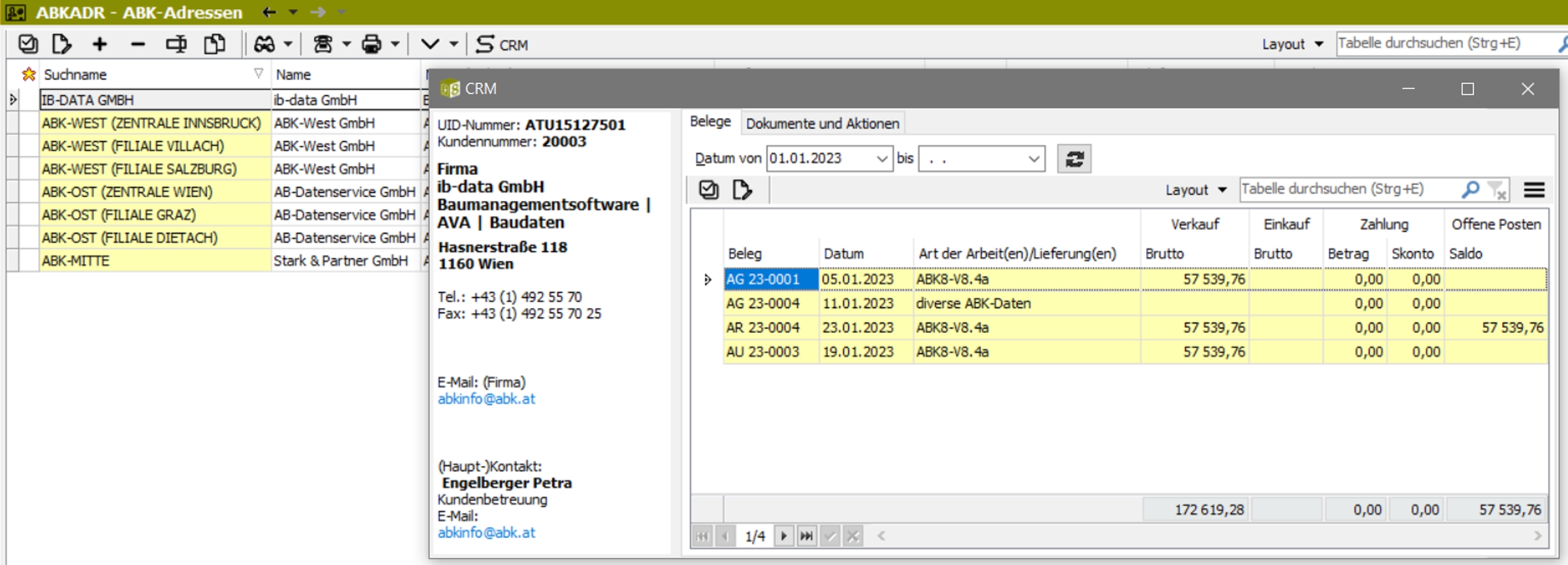 Screenshot CRM-Funktion in der ABK-Software