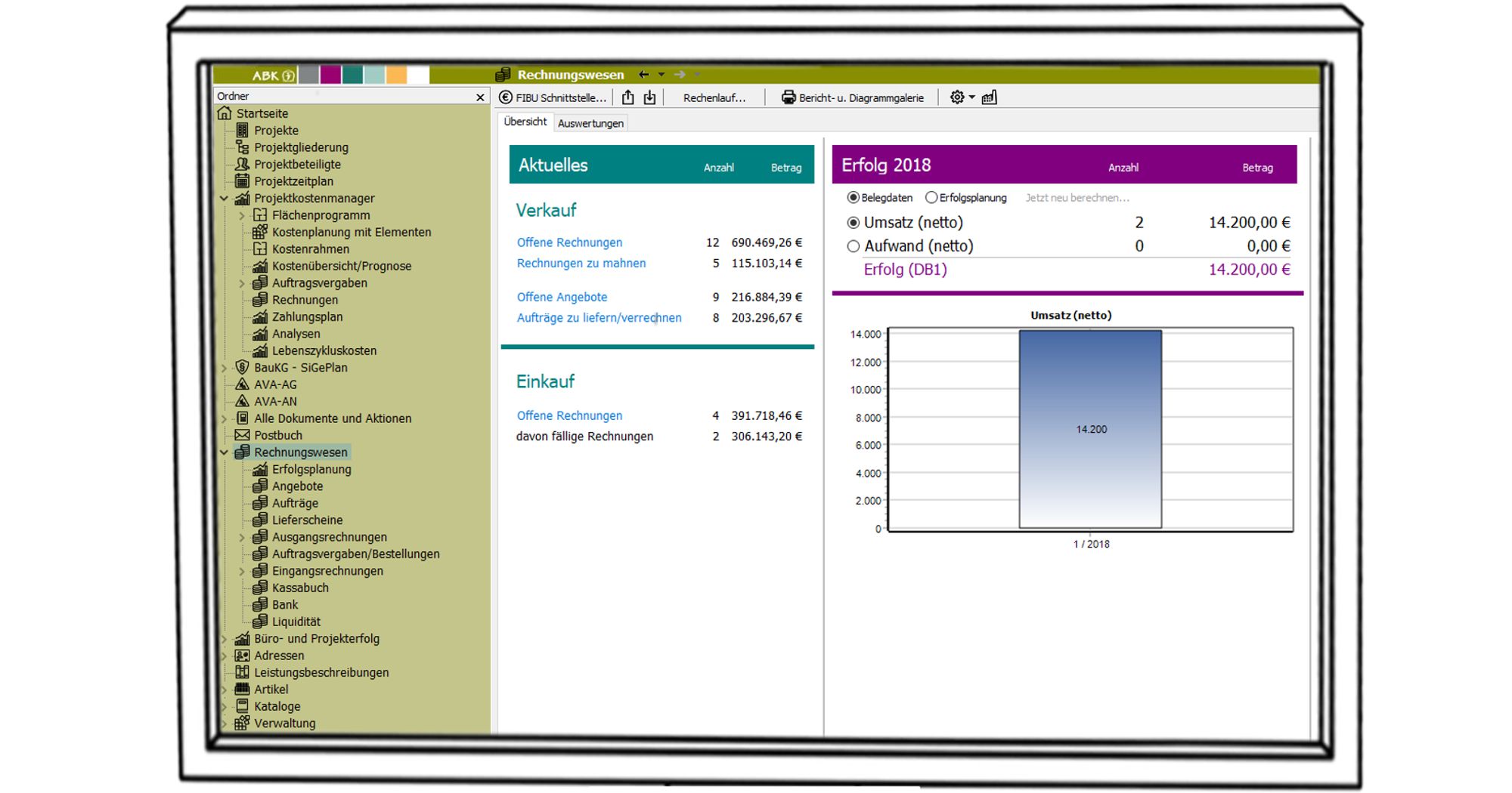 Screenshot, der das Rechnungswesen in der ABK-Software zeigt